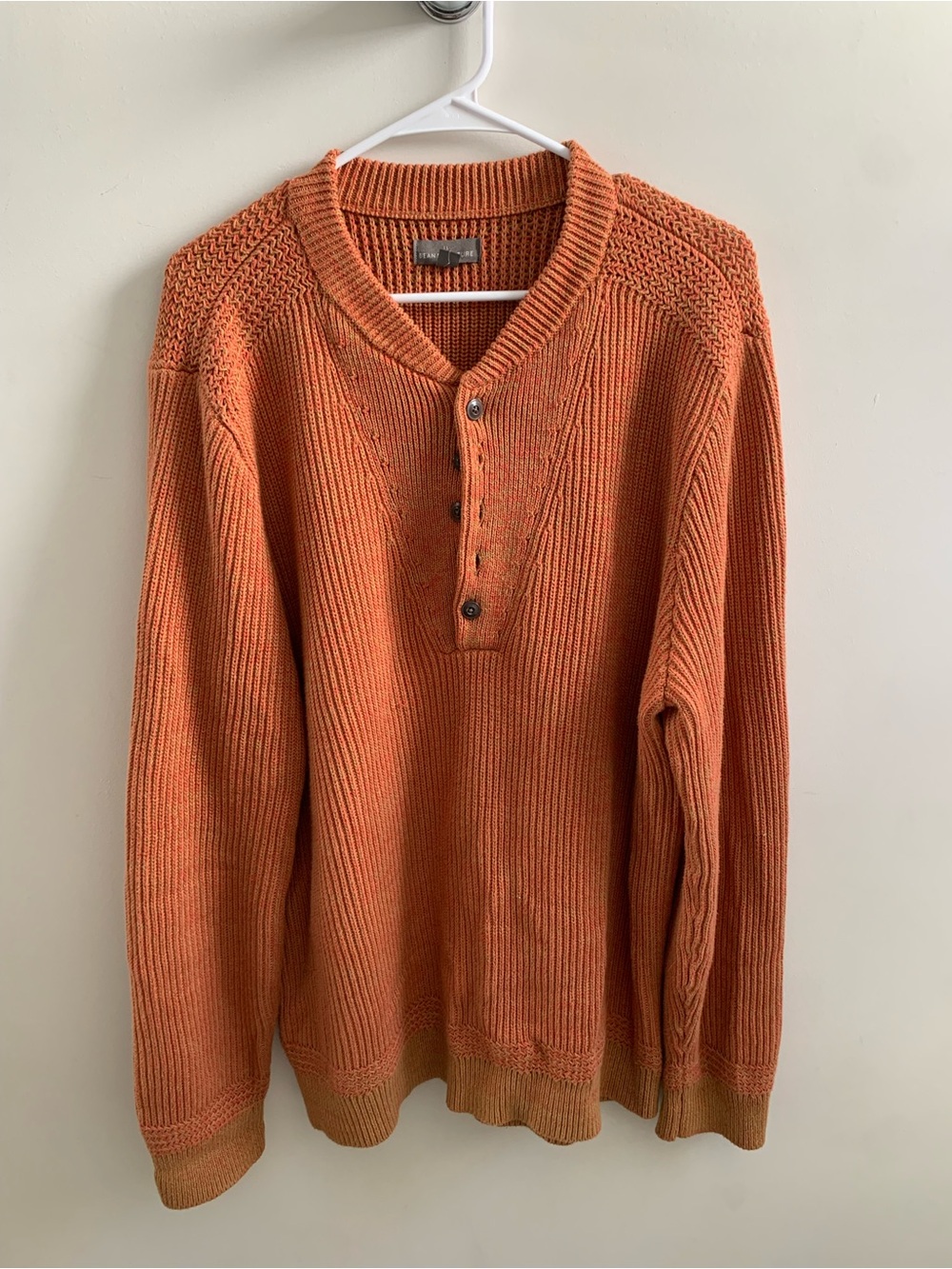 L.L. Bean Signature Ribbed Cotton Henley Sweater Terracotta Orange XL